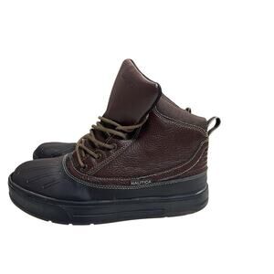 Nautica Duck Boots Men’s Size 10.5 Brown Waterproof Lace Up Winter Rain Boots